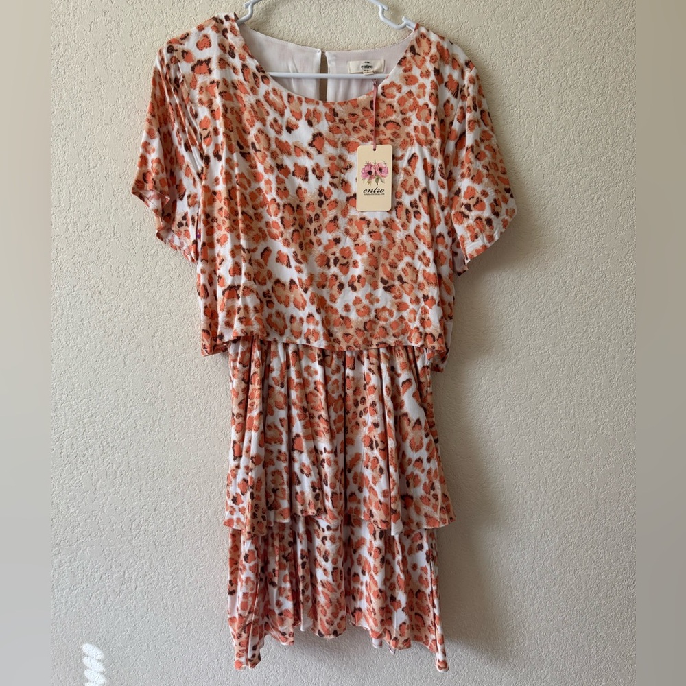 Entro Wild Patterned Dress in Orange and White